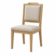 Silla de comedor de madera de roble con tapizado de lino beige