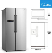 Midea KS-DDX 6.32 WT Frigorífico americano / 178,8 cm de altura / 254 kWh/año / No Frost / Compresor Dual Inverter / con dispensador de agua/hielo 3 en 1 y depósito de agua, Dark Inox
