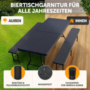 Set de 3 piezas Blumtal para jardín - 2 bancos de cerveza + 1 mesa de cerveza - Conjunto plegable y resistente para 8 personas - Juego de bancos con asa de transporte - Mobiliario de jardín con aspecto de madera en color antracita