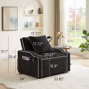 Sillón sofá convertible 3 en 1, sofá cama individual con respaldo ajustable, soporte para teléfono, USB y tipo C - ModernLuxe