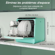 AIRMSEN Mini Lavavajillas de Encimera, 5+1 Programas, Depósito de Agua de 5L, Control Táctil y Pantalla LED, Adecuado para Cocinas Familiares, Apartamentos y Dormitorios, Verde