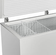 METRO Professional Arcón congelador GHF2500, 500 L, 125 W, congelador horizontal, 2 cestas de almacenamiento, cerradura de puerta, alarma de temperatura, ruedas, blanco