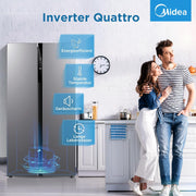 Midea KS-DDX 6.32 WT Frigorífico americano / 178,8 cm de altura / 254 kWh/año / No Frost / Compresor Dual Inverter / con dispensador de agua/hielo 3 en 1 y depósito de agua, Dark Inox