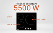 Placa de inducción de 59 cm - 3 zonas, 5500 W, controles por mandos - Beldeko