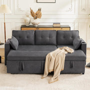 Sofá cama de 3 plazas con portavasos y bolsa lateral en el reposabrazos, sofá en forma de L, reversible a derecha e izquierda, gris