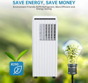 Aire acondicionado portátil 7000 BTU 2,05 kW, 3 en 1: refrigeración, deshumidificador 36 l/día, ventilador, modo nocturno, temporizador de 24 h, control remoto, para habitaciones de hasta 28 m², kit de evacuación para ventana incluido