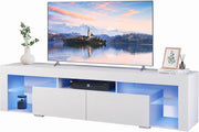 Mueble para TV WLIVE de 160 cm con LED, mueble blanco para televisores de 50, 55, 60, 65 y 70 pulgadas, armario de TV con iluminación RGB de 20 colores para salón y dormitorio, banco de TV moderno de madera con 2 cajones