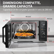 Microondas Toshiba MW3-AC26SFI(BK) con grill y convección/Horno microondas 6 en 1/26 L/Grill de 1000 W/Inversor Origin/Función Chef Defrost/Convección/Cocción combinada/Grill/Freidora de aire/Menú automático/Negro