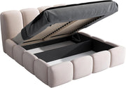 Cama tapizada A&J MöbelLand 140x200 con arcón y somier – Sonic, cama con colchón y almacenamiento en beige