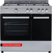 Corberó - Cocina de gas butano 5 fuegos | CC510GB90X | 80x90x60 | Horno de 60L con puerta doble | Wok en el centro | Encendido manual | Cajón calientaplatos | Bandeja y parrilla cromadas | Con tapa | Inox