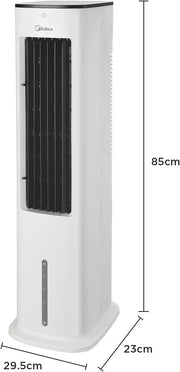 Enfriador de aire Midea con refrigeración por agua, aire acondicionado portátil, ventilador con depósito de 5 L, humidificador e ionizador, aire acondicionado sin tubo de escape, 355 m³/h, ventilador con mando a distancia, 55 W, blanco