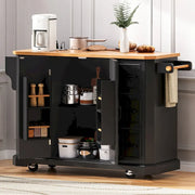 Isla de cocina extensible con alas abatibles, carrito de cocina sobre 4 ruedas con toma de corriente, mesa isla móvil con 2 puertas y 6 cajones