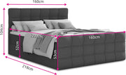 Cama boxspring Sofnet Best Lux con piecera, 2 cajones y sobrecolchón - Cama doble, colchón Bonell, cama tapizada, cama, camas, estructura de cama, dormitorio (Gris (Inari 91), 160 x 200 cm)