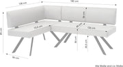 Banco esquinero byLIVING Toronto, tapizado en color topo, estructura en negro, forma en L con lado largo a la derecha, muelles ensacados, banco de cocina, banco de comedor, medidas: An 182, Al 85, Pr 128 cm