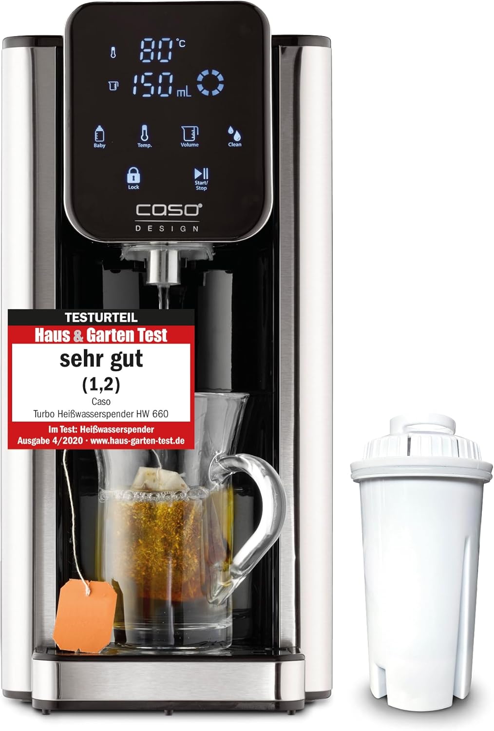 Dispensador de agua caliente CASO HW 660: agua caliente en pocos segundos, ahorra hasta un 50% de energía en comparación con los hervidores de agua, 8 niveles de cantidad, apto para alimentos infantiles, recordatorio de descalcificación integrado