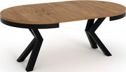 WFL GROUP Mesa de comedor redonda extensible estilo loft - Mesa industrial con patas de metal negro - Mesa que ahorra espacio para salón - Roble Lancelot - 120 a 200 cm