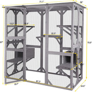 Casa para gatos, recinto exterior para gatos (catio), jaula de madera para gatos, condominio con puerta de entrada extra grande, parque interior con plataformas y casita.