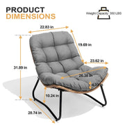 Sillas Papasan para exterior con cojín, sillas de patio acogedoras de ratán PE con mesa auxiliar