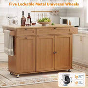 Isla móvil de 55 pulgadas con toma de corriente y mesa plegable, carrito de isla de cocina con ruedas y gabinete para almacenamiento de basura para cocina