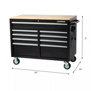 46 pulgadas ancho x 24 pulgadas profundidad, caja de herramientas profunda de 9 cajones, negro brillante, banco de trabajo móvil