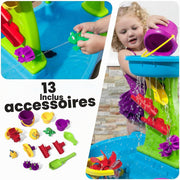 Mesa de agua Step2 Rain Shower con 13 accesorios - Azul y verde | Juego de exterior acuático | Actividad para el jardín