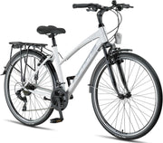 Bicicleta de trekking premium Licorne Bike de 28 pulgadas para hombres, jóvenes, chicas y mujeres, con 21 velocidades, bicicleta de ciudad, bicicleta para hombre L-V-ATB