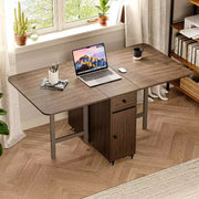Mesa de comedor plegable ATJafurn de 59'' con alas abatibles para espacios pequeños, mesa de cocina extensible de madera rectangular con ruedas y almacenamiento