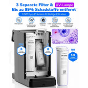 Filtro de agua de mesa Ecoviva UV RO de 8 etapas con dispensador de agua caliente y monitor TDS, sin instalación, para oficina, camping y hogar