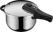 Juego de olla a presión WMF Perfect One Pot para inducción, 2 piezas, ollas a presión de 4,5 l y 3 l, señal de cocción grande, 2 niveles de cocción, mango de tapa extraíble, apto para todo tipo de cocinas, acero inoxidable