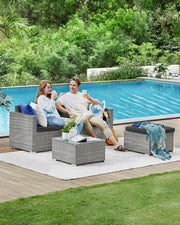 Set de muebles de jardín SONGMICS, muebles de balcón de ratán sintético PE, muebles de terraza, sofá esquinero, exterior, ratán tejido a mano, conjunto lounge, con cojines y mesa de cristal, gris GGF005G05