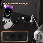 Tocador grande JUMMICO con iluminación LED ajustable y enchufes, tocador con espejo y 7 cajones, tocador moderno con 10 luces LED para dormitorio, negro