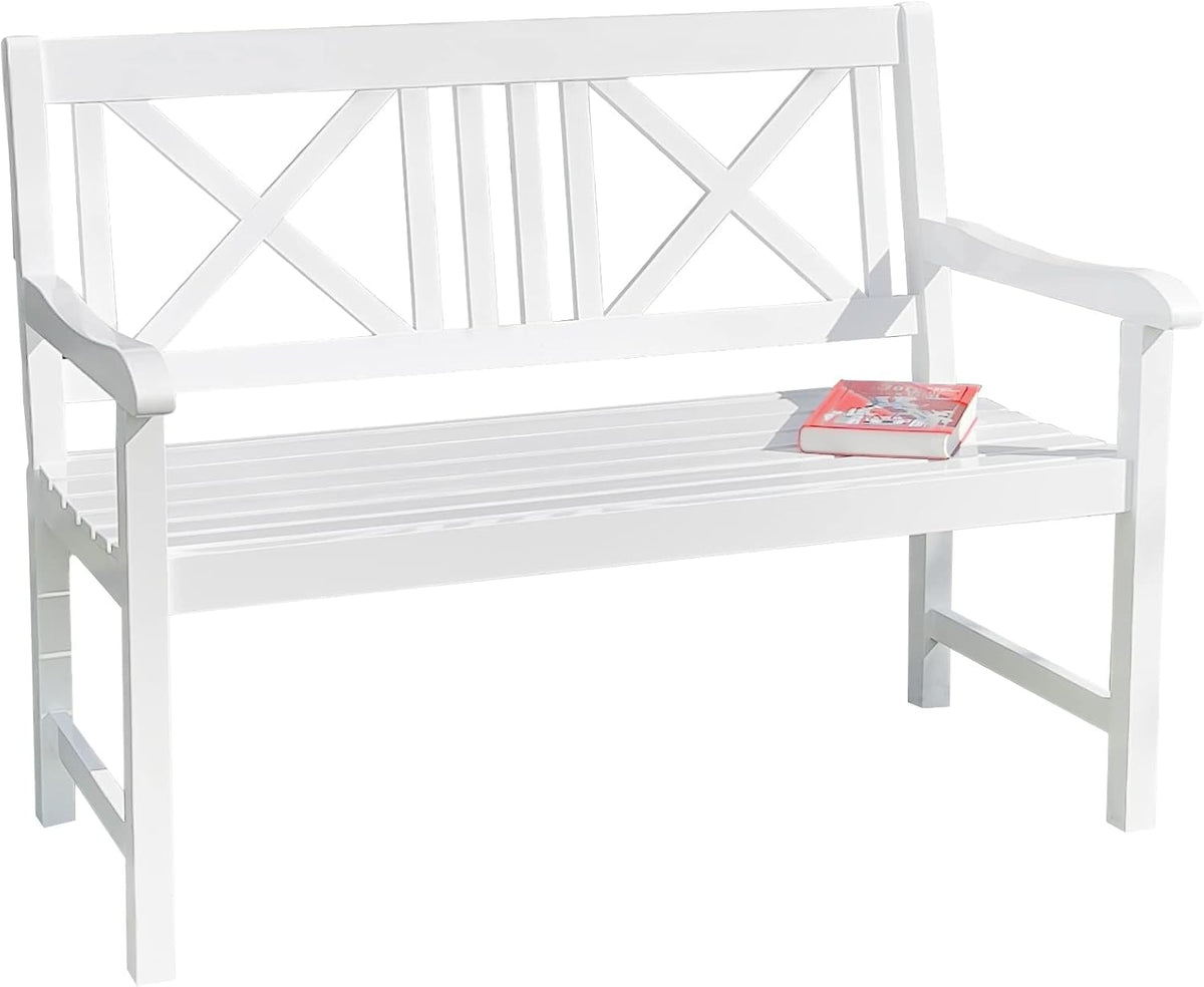 Banco de jardín, banco de madera, blanco, banco de asiento, 2 plazas