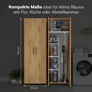 Armario escobero Bellamio Apol - Armario multiusos con aspecto de roble - Armario despensa con compartimento para aspiradora - Armario de limpieza de madera - Mueble de pasillo con almacenaje - Armario para el hogar - Armario multiusos 176x33x60 cm