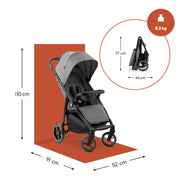 Silla de paseo hauck con bandeja para aperitivos y portavasos, Shop N Care Grey | Con función de reclinado desde el nacimiento hasta los 22 kg, protección UV 50+, silla de paseo de plegado compacto, ruedas de EVA a prueba de pinchazos, cesta grande