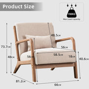 Sillón decorativo EBELLO con cojín, sillón tapizado moderno de mediados de siglo para sala de estar, sillón orejero con estructura de madera y apoyabrazos, sillón de lectura con capacidad de carga de hasta 150 kg, beige
