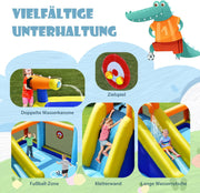 COSTWAY Castillo hinchable con soplador, tobogán acuático, piscina infantil, zona de fútbol, muro de escalada, dos cañones de agua y juego de diana, piscina de juegos 500 x 465 x 200 cm
