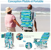 Tumbona COSTWAY, silla de playa plegable, 5 posiciones ajustables, portavasos, toallero, bolsillos, reposacabezas, correas, sillón para playa, piscina, jardín, carga de 150 kg (verde, 2 unidades)