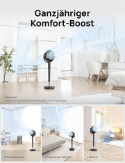 Ventilador de pie DREO muy silencioso, ventilador grande con mando a distancia, ventilador silencioso de 20 dB con motor CC, oscilación de 120°, 4 modos, altura ajustable de 94-107 cm, ventilador de suelo, TurboPoly Fan 512, gris