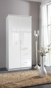 Armario de puertas batientes möbelando >Clack< en lacado blanco de alto brillo - 91x199x58cm (ancho x alto x fondo)