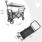 Carrito de mano plegable y compacto Fuxtec FX-CT700 gris, con frenos, asiento acolchado, mango ajustable en altura, para excursiones