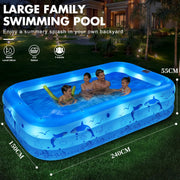 Piscina hinchable para adultos LanOcean con luces, piscina familiar rectangular hinchable solar con 12 modos de iluminación, piscina hinchable grande para niños de 240x150x55 cm, piscina infantil para jardín