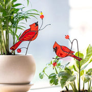 Pájaro de cristal rojo pintado a mano para arreglos de plantas y decoración del hogar