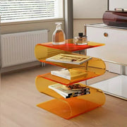Mesa auxiliar contemporánea de acrílico en forma de S con almacenamiento
