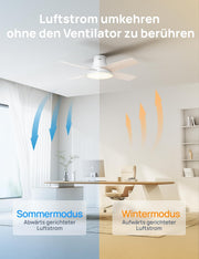 El ventilador de techo con luz DREO ofrece doce velocidades, tres modos y un motor de corriente continua silencioso. Montaje sencillo, LED regulable, mando a distancia y temporizador de 12 horas en color blanco.