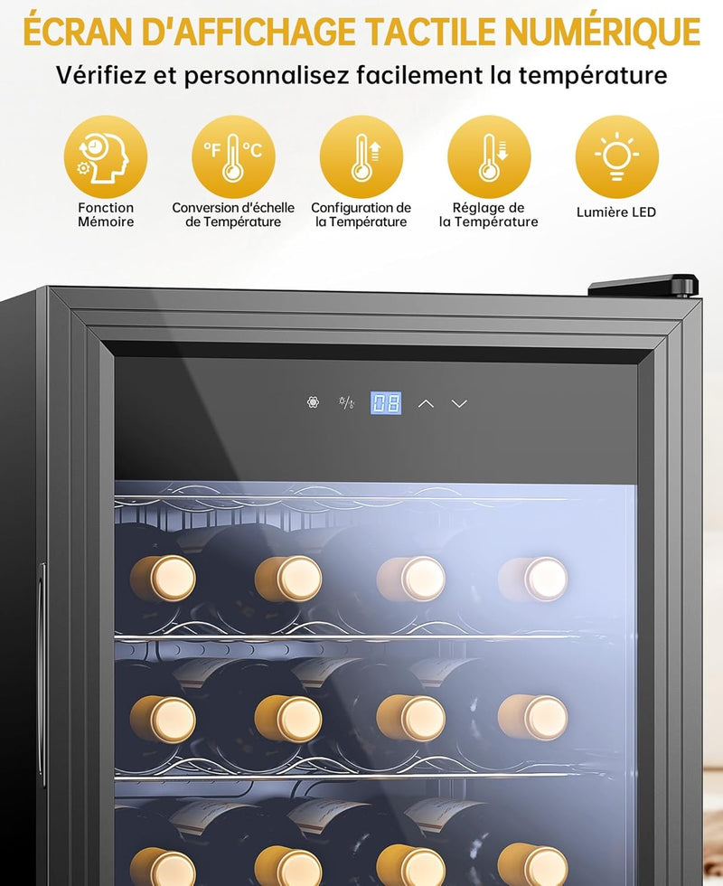 WIE Vinoteca, Refrigerador de vino con puerta de cristal, Bodega empotrable, Bodega de envejecimiento, Bar interior/exterior, Nevera de vinos, Protección UV, 5-18°C, 28 botellas