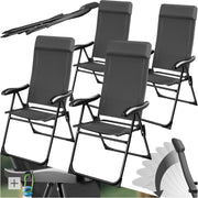 TecTake® Set de 4 sillas plegables de camping, sillón plegable gris, silla de playa ultraligera de aluminio con respaldo reclinable y reposacabezas, ideal para viajes, pesca, festivales, camping, playa, jardín