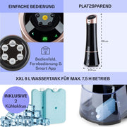 Klarstein 4 en 1: Enfriador de aire inteligente, ventilador, humidificador e ionizador I Depósito de agua de 6 L, oscilación, 30 W, 210 m³/h, temporizador I Aire acondicionado sin tubo de escape, aire acondicionado portátil, negro-oro rosa