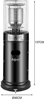 Calefactor de gas Zelsius 'Zermatt' | 11 kW | Ø 46 cm x 137 cm | Negro | Calefactor de terraza para exterior, calefacción de terraza, seta calefactora de exterior, seta calefactora a gas para terraza, balcón y jardín