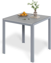 Mesa de jardín de aluminio LIFERUN, mesa de balcón de WPC de 75x75 cm resistente a la intemperie, mesa cuadrada para terraza, mesa de comedor antideslizante para exteriores, marrón teca + gris claro