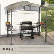 tectake® Pabellón para barbacoa de exterior, cubierta para barbacoa, pabellón de metal para cocina de exterior en balcón, jardín o terraza, protección visual, cubierta de terraza, pabellón de jardín 240 x 150 x 234 - gris